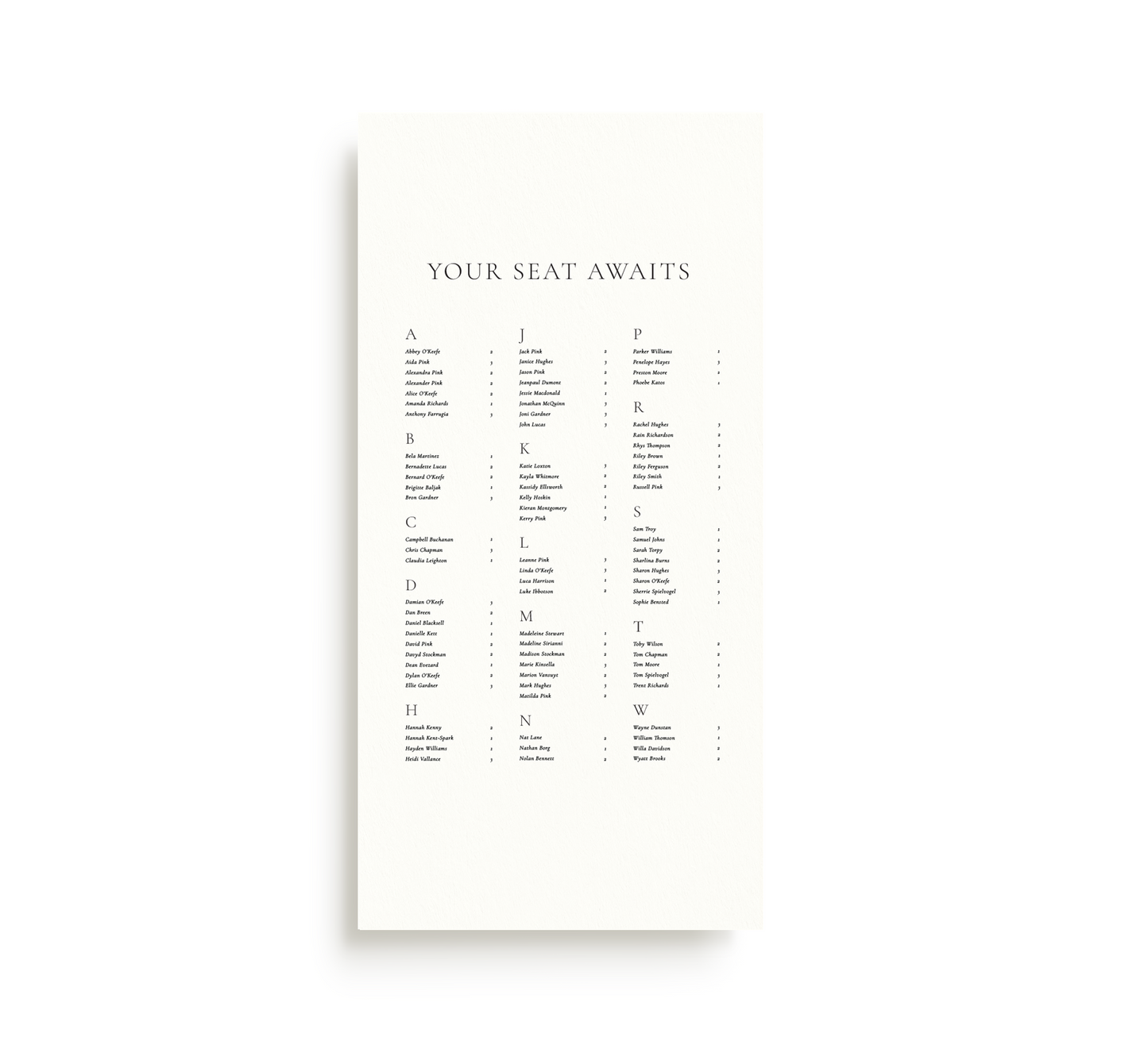 Alphabetical Seating Chart - Digital (Print Yourself)