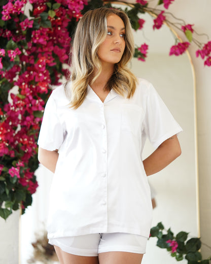 Short Sleeve Ball Button Pyjamas in White