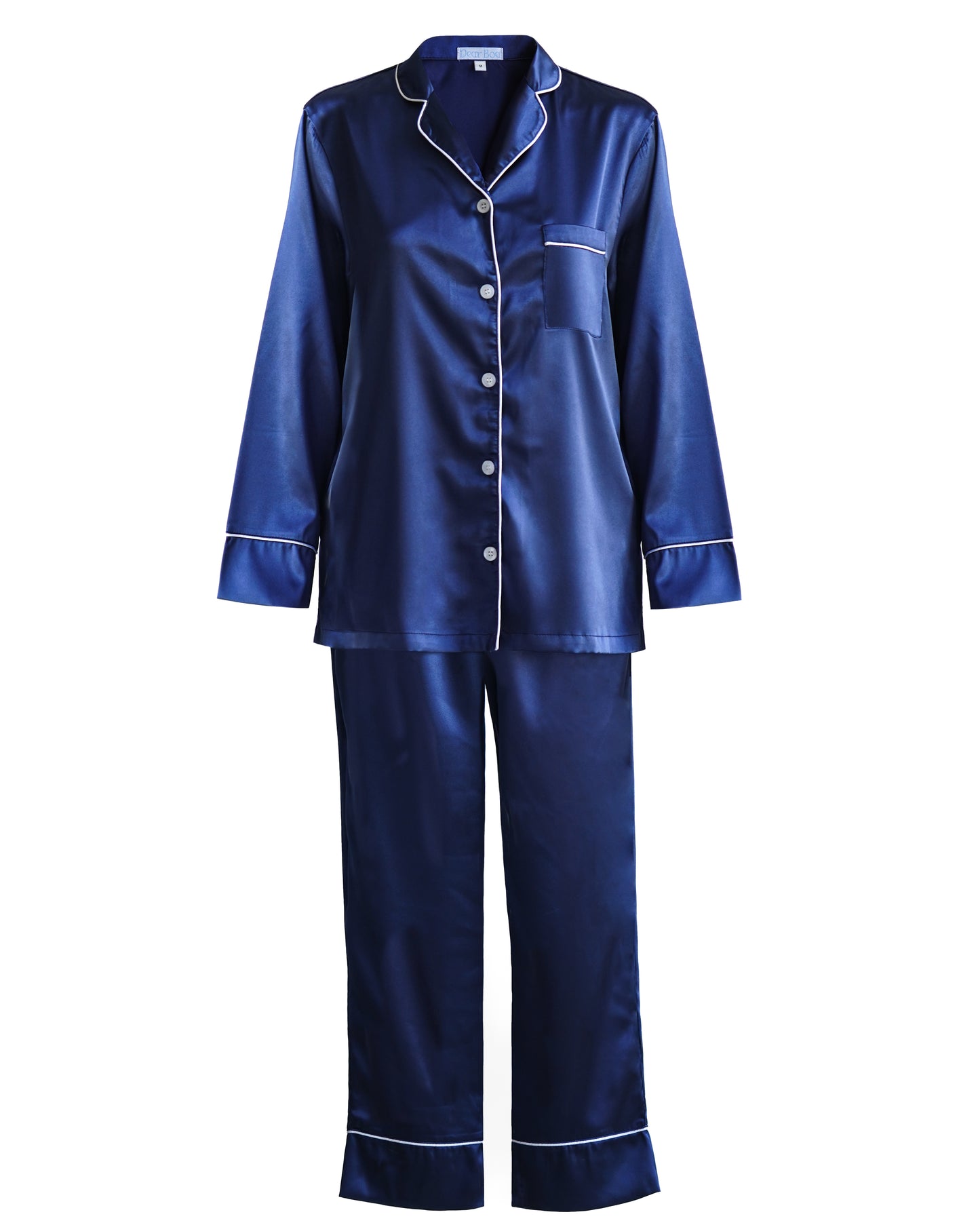 Long Sleeve Pyjamas in Navy with White Piping