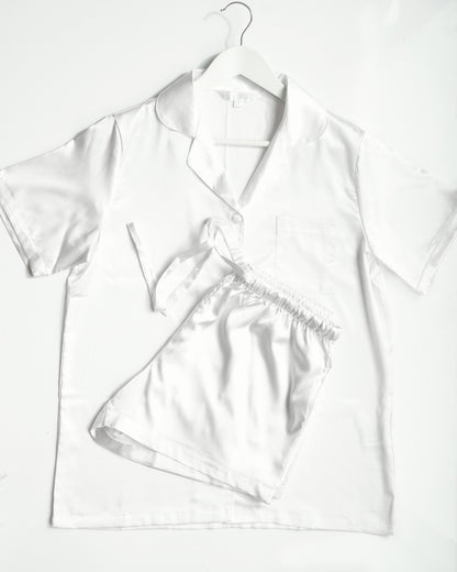 Short Sleeve Ball Button Pyjamas in White