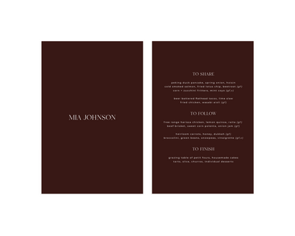 Personalised Brown Menu - Digital (Print Yourself)